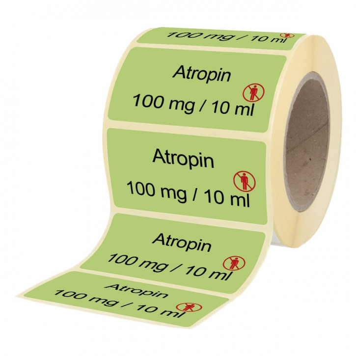 Atropin 100 mg / 10 ml - Etiketten für Brechampullen