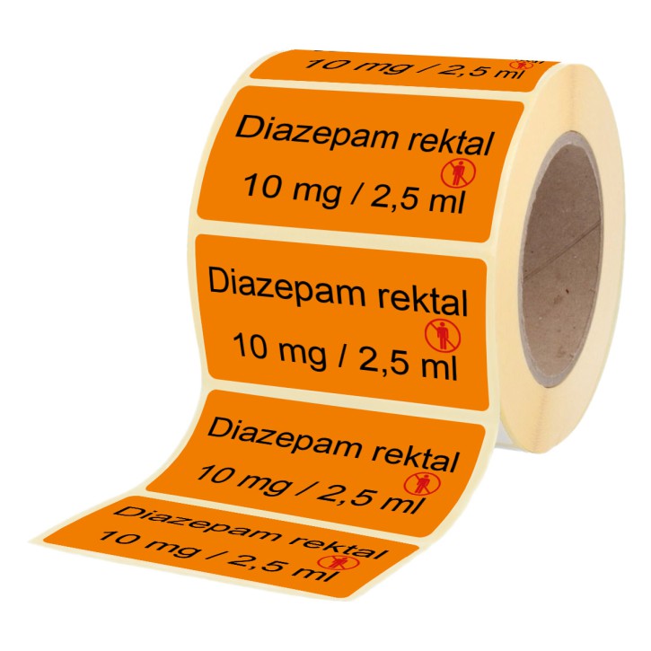 Diazepam rektal 10 mg / 2,5 ml Etikett für Rektiolen