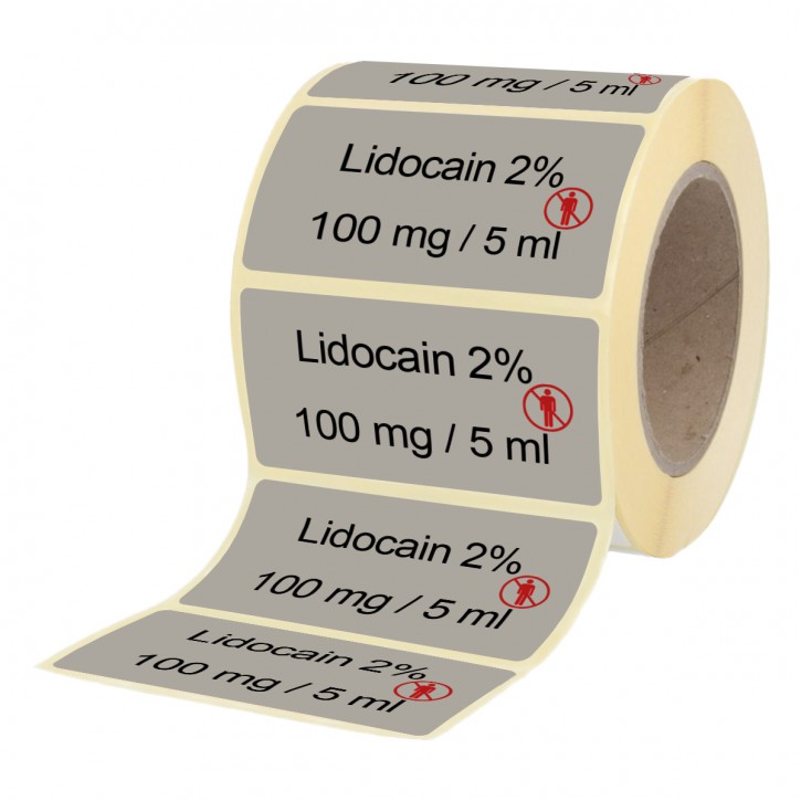 Lidocain 100 mg / 5 ml - Etiketten für Brechampullen