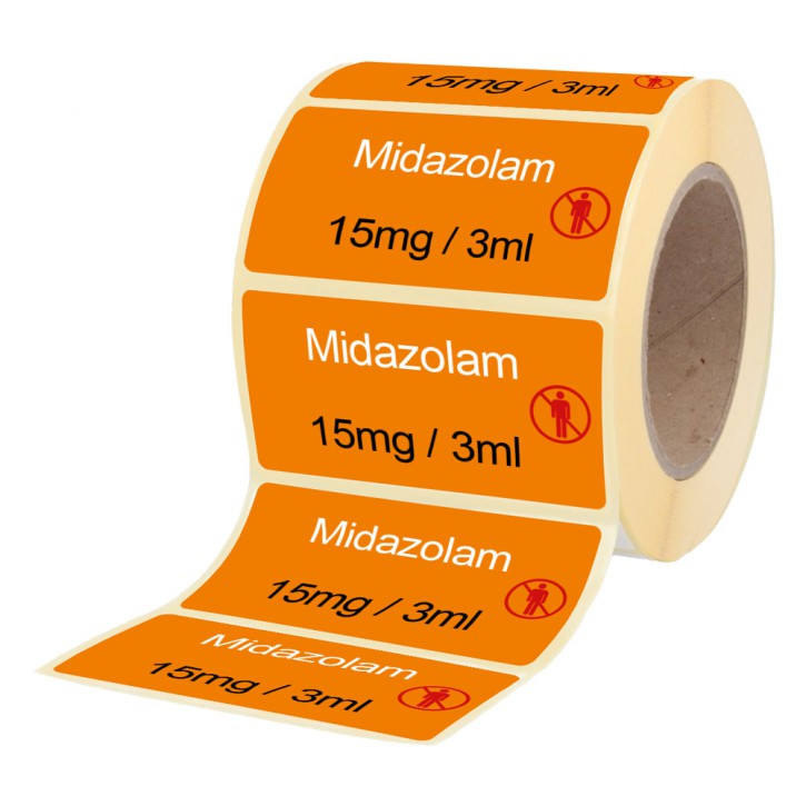 Midazolam  15 mg / 3 ml - Etiketten für Brechampullen